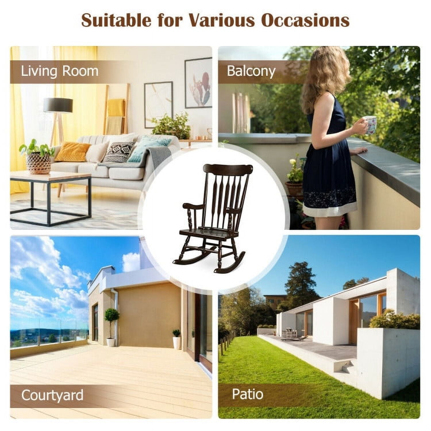Aimee Lii Outdoor Rocking Chair, Patio Rocker Chair for Lawn, Porch, Backyard, Indoor and Garden, Retro styling, Brown