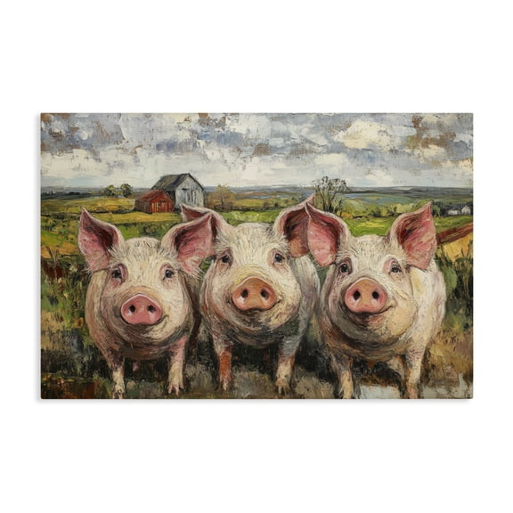 Stupell Industries Classic Barnyard Pigs in Countryside Canvas Wall Art, design by Petal Prints Design