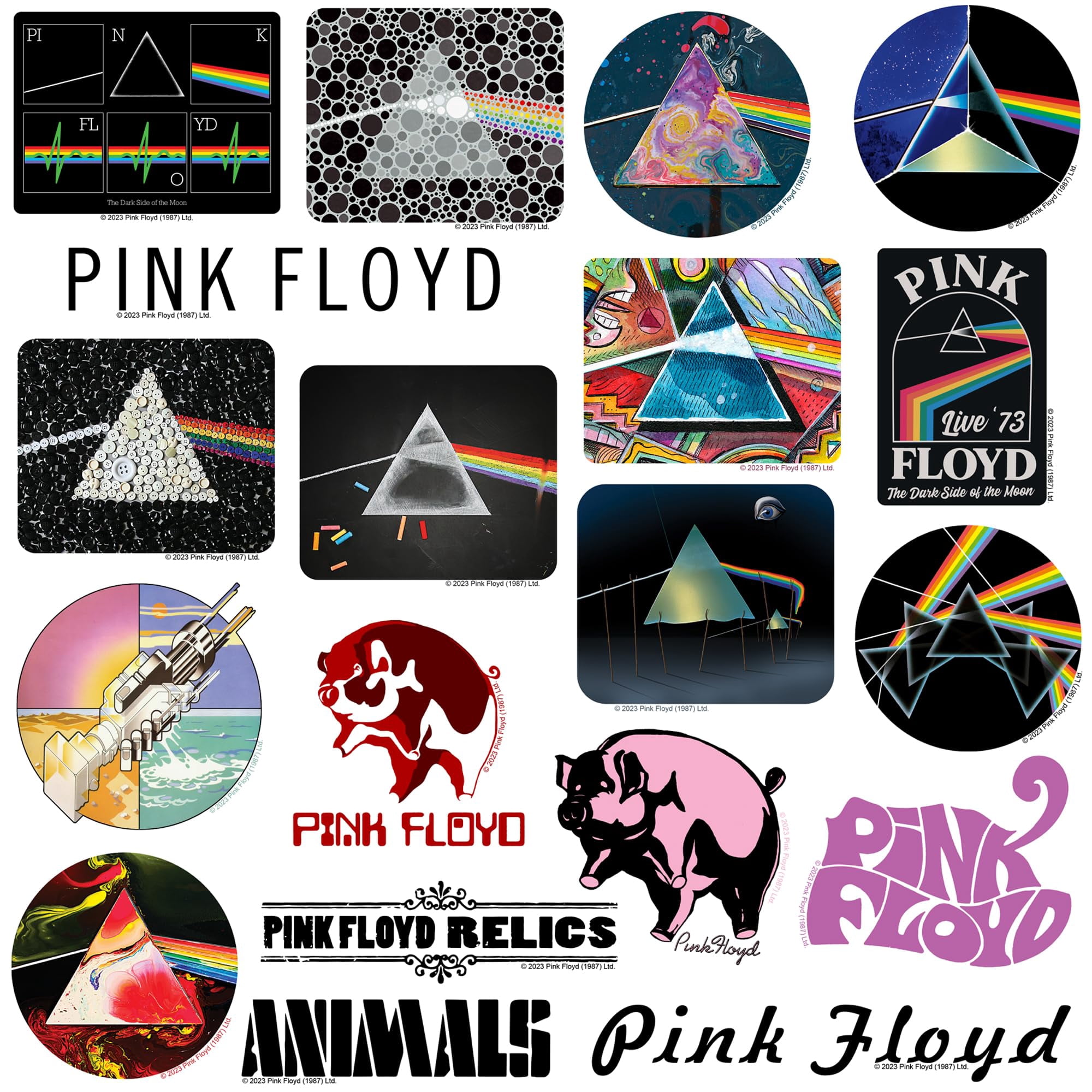 Pink Floyd 200ct Vinyl Large Deluxe Stickers Variety Pack - Laptop, Water Bottle, Scrapbooking, Tablet, Skateboard, Indoor/Outdoor
