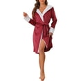 thumbnail image 2 of INSPIRE CHIC Women's Fluffy Hooded Bathrobe Plush Long Spa Robe L Red, 2 of 6