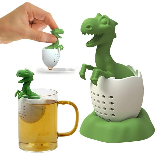 FEJANPON Funny Silicone Dinosaur Tea Strainer, Tea Infuser Ball Steeper (Green)