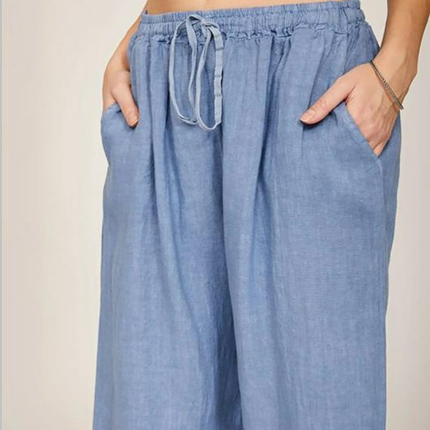 Fesfesfes Linen Pants for Women Drawstring Elastic Waist Pant