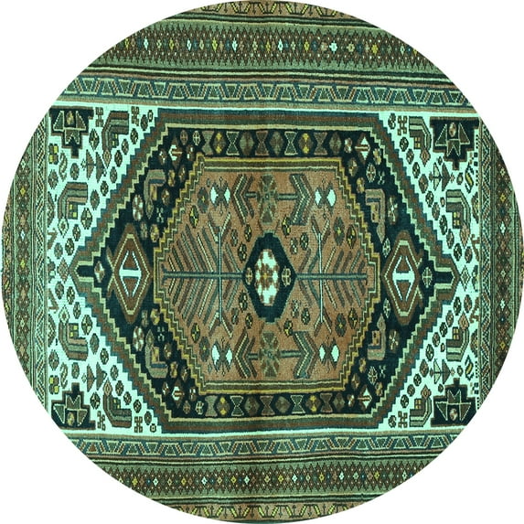 Ahgly Company Indoor Round Persian Turquoise Blue Traditional Area Rugs, 5' Round