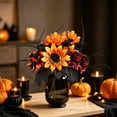 thumbnail image 4 of Gothic Halloween Artificial Bouquet 12.2In, Faux Rose Sunflower Dahlia Dark Floral Arrangement for Halloween Table & Window Seasonal Decor,Orange, 4 of 6
