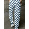 thumbnail image 4 of Women Casual Checkered Pants Elastic Waist Comfy Loose Wide Leg Pants with Pockets Sea Blue S, 4 of 5