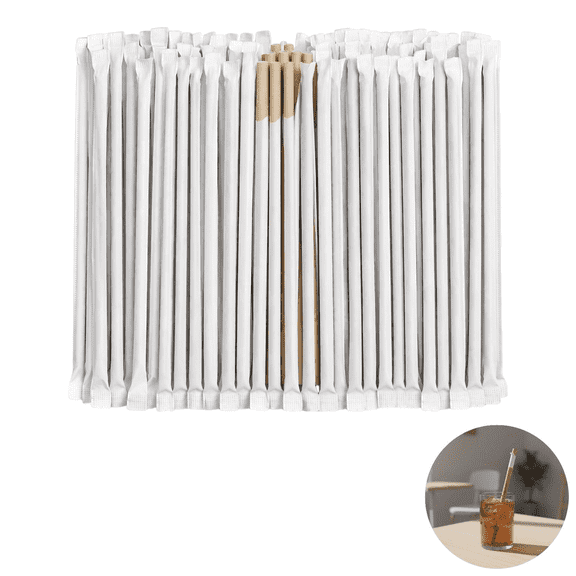 500 Pcs Individually Wrapped Paper Straw, 0.24 in / 6 mm Diameter 7.76 in / 19.7 cm Length, Virgin Wood Pulp Disposable Drinking Straws, Kraft Color Biodegradable Paper Straws for Bar Party Drinks