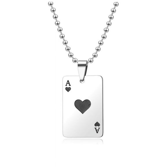Unisex Fashion Lucky Ace of Spades Necklace Keychain, Men's Poker Silver Pendant, Stainless Steel House, Fortune Cards