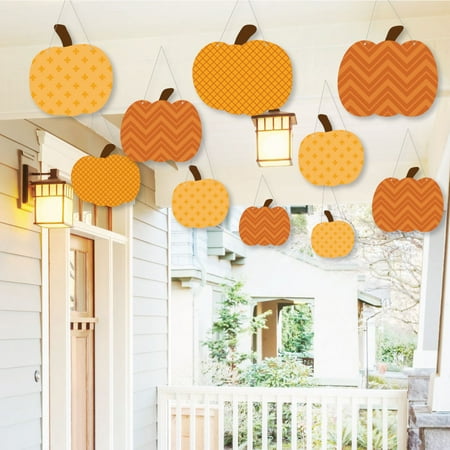 Outdoor Fall Party Hanging Pumpkin Patch - Outdoor Fall & Thanksgiving Party Hanging Porch & Tree Yard Decorations - 10 Pieces ()