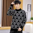thumbnail image 2 of Suéteres de punto de cuello alto para hombres, suéteres de cuello alto con gráficos de rayas blancas y negras, ropa para hombre, jerséis gruesos de invierno, 2 of 5