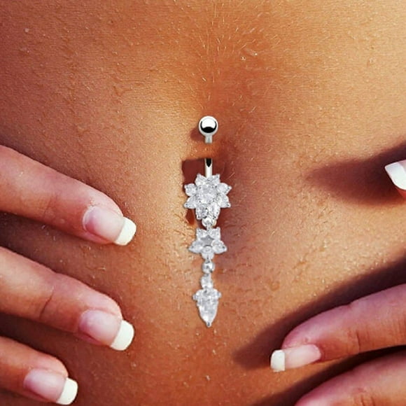 Dangle Belly Button Rings Surgical Steel Silver Belly Button Rings Dangling CZ Belly Rings for Women Silver Rose Gold Belly Button Piercing Jewelry