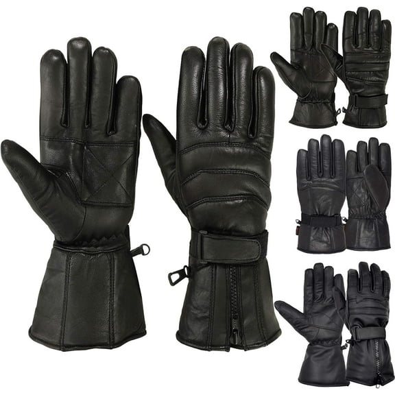 Mens Leather Motorcycle Glove for Cold Weather, Black
