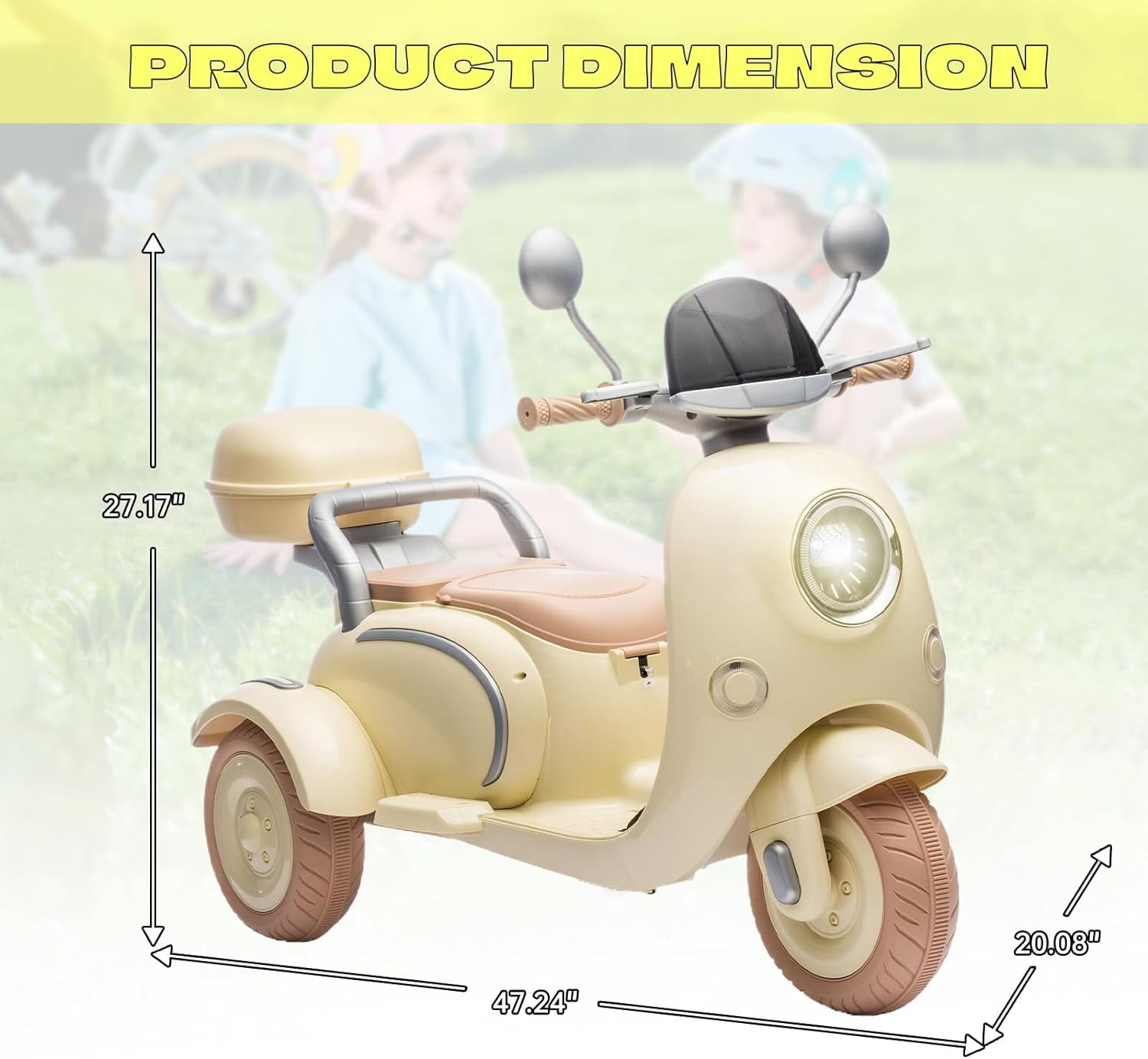 Ambifirner 12V Gift Electric Motorcycle 2-Seater w/Bluetooth, LED Lights & Parent Seat - 3-Wheel Ride-On Toy with Storage Box, Slow Start