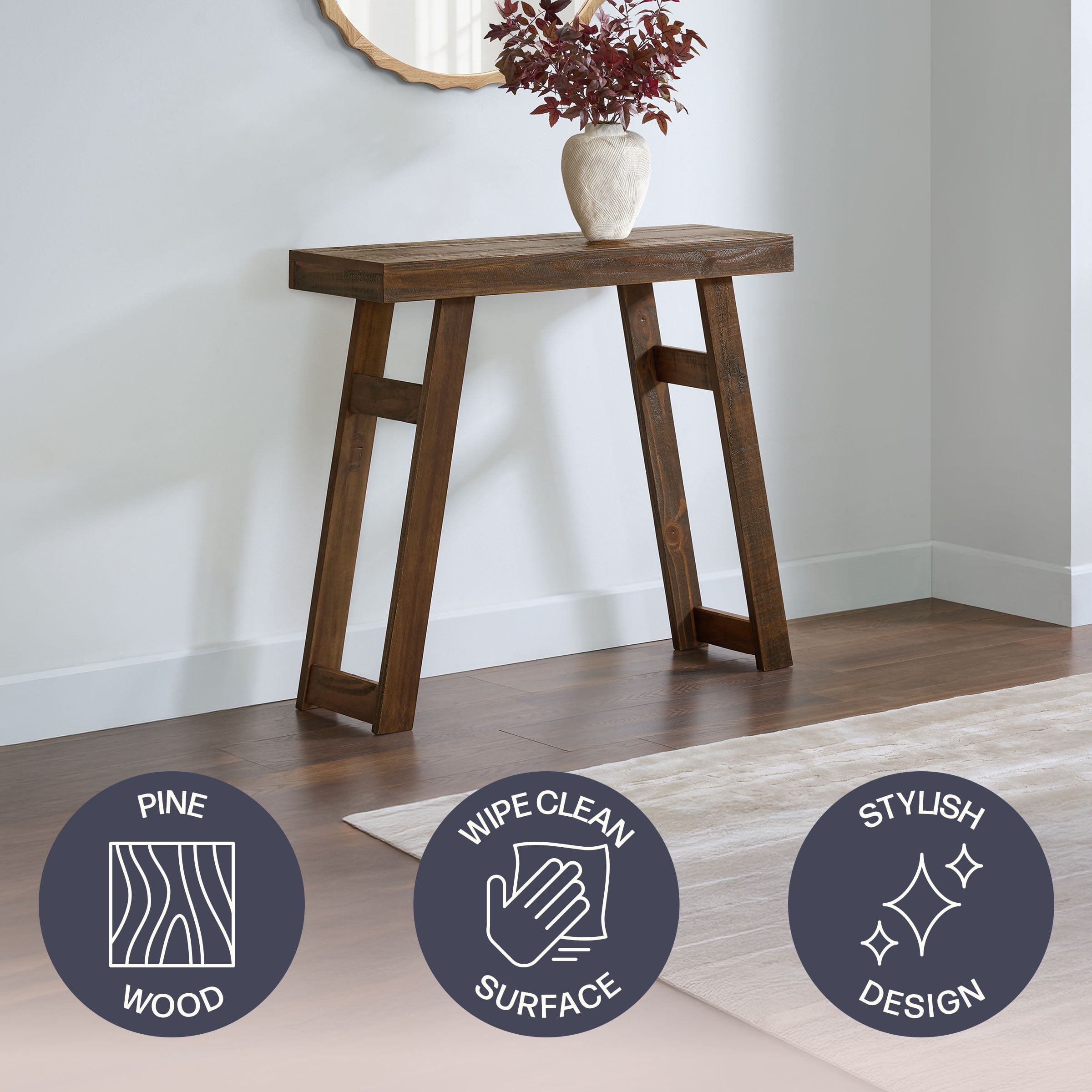 Alaterre Furniture Lawas Solid Wood Console Table - 36 Inch Small Entryway Table (Brown)
