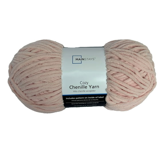 Mainstays Cozy Chenille Yarn, 220 Yds, Light Pink, 100% Polyester, Super Bulky Yarn