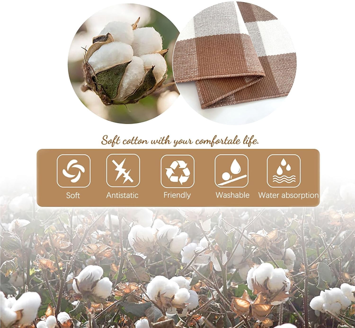 HearthHarmony Buffalo Plaid Area Rugs 2x3 Ft Coffee and White Checkered Rug Washable Front Door Mat Hand Woven Cotton Outdoor Rug Small Rug for Front Porch Kitchen Entryway Patio Bathroom