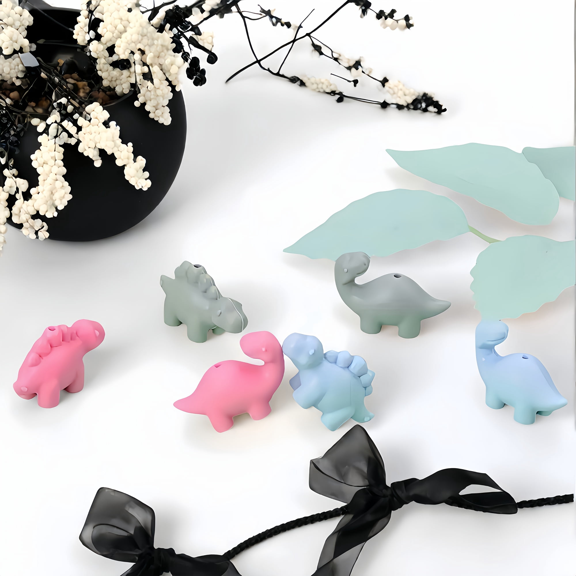 LOFCA Jewelry Making 25pcs 3D Dinosaur Silicone Focal Beads Kit For DIY Crafts