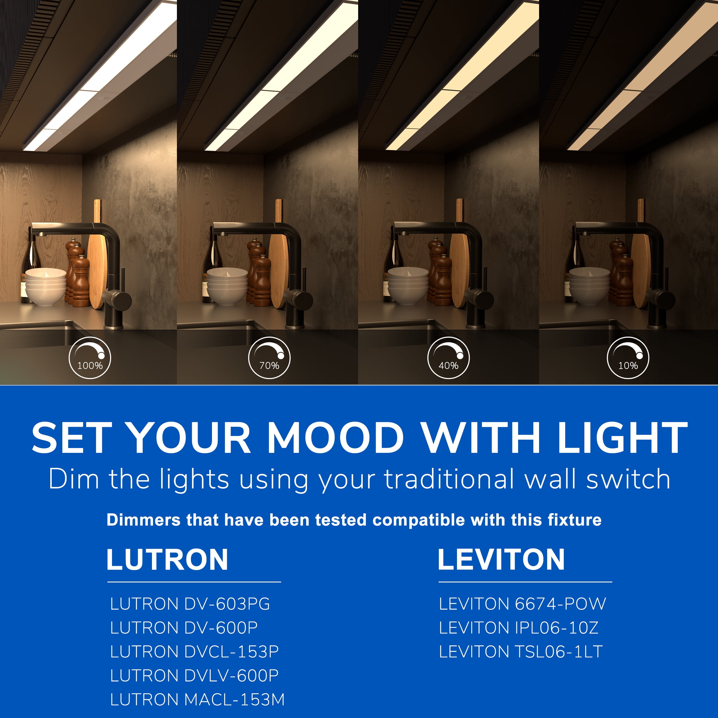 Inlight 24-inch 3 Color Levels LED Under Cabinet Lighting, Hardwired or Plugged-in, 2700K/3000K/4000K, Brushed Nickel Finished, IN-0210-3-SN