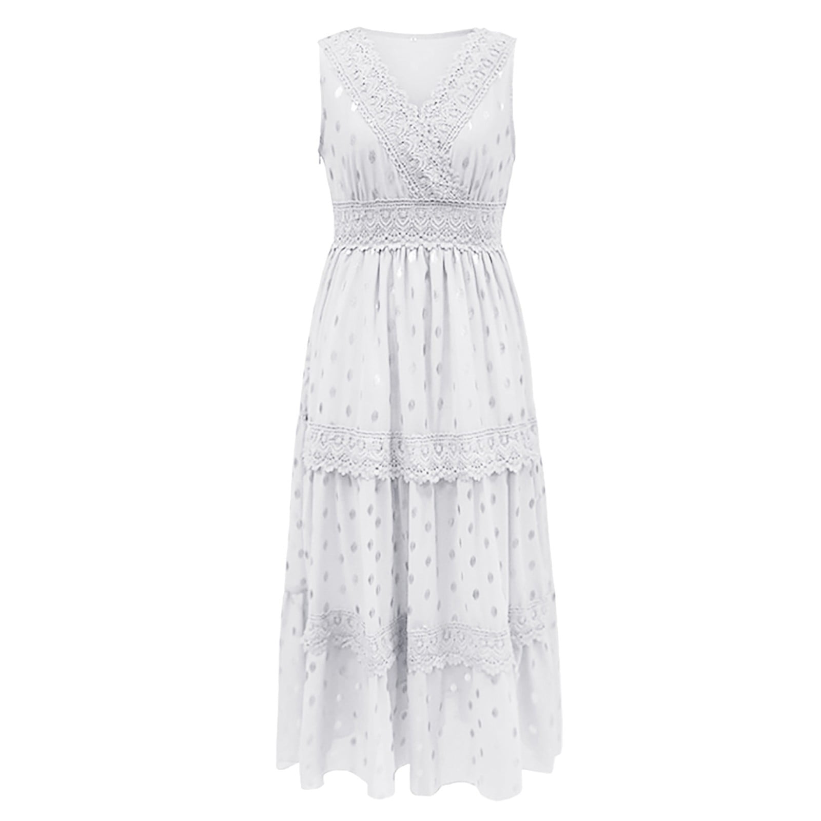 Ierhent Casual Dresses for Women Women Floral Embroidered Dress Long Puff Sleeve Square Neck Bohemian Flowy Dress with Pockets(White,XL)