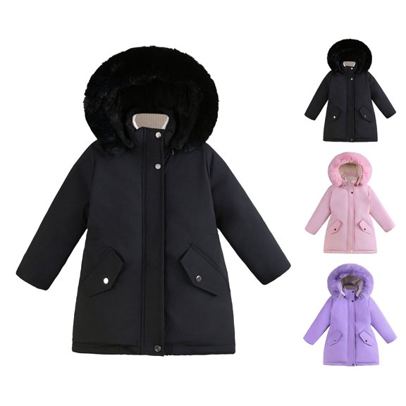 Liyamei Girls Heavyweight Hooded Padded Jacket with Zipper for Winter Warm Coat Size 3-4 Years