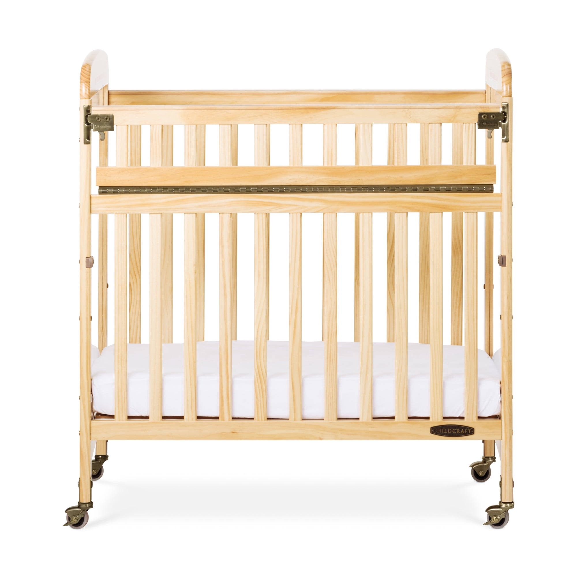 Child Craft Avery SafeAccess Compact Portable Crib with 3- lnch Mattress, ClearView Panels, Natural