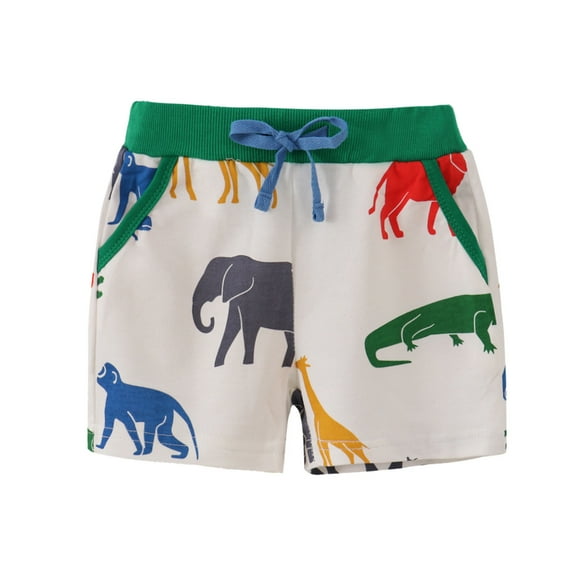 Hiijoy Toddler Boys Pull-On French Terry Shorts Cartoon Animal Print Shorts, Sizes 1-7