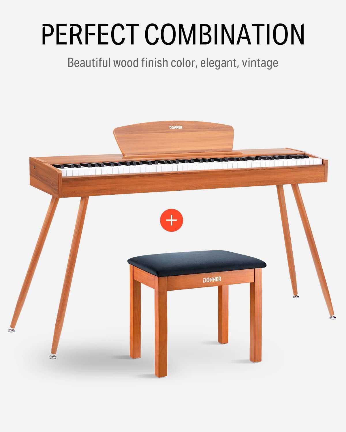 Donner Piano Bench with Storage, Solid Wood Keyboard Bench Piano Bookcase Stool Chair Seat with High-Density Suede Cushion