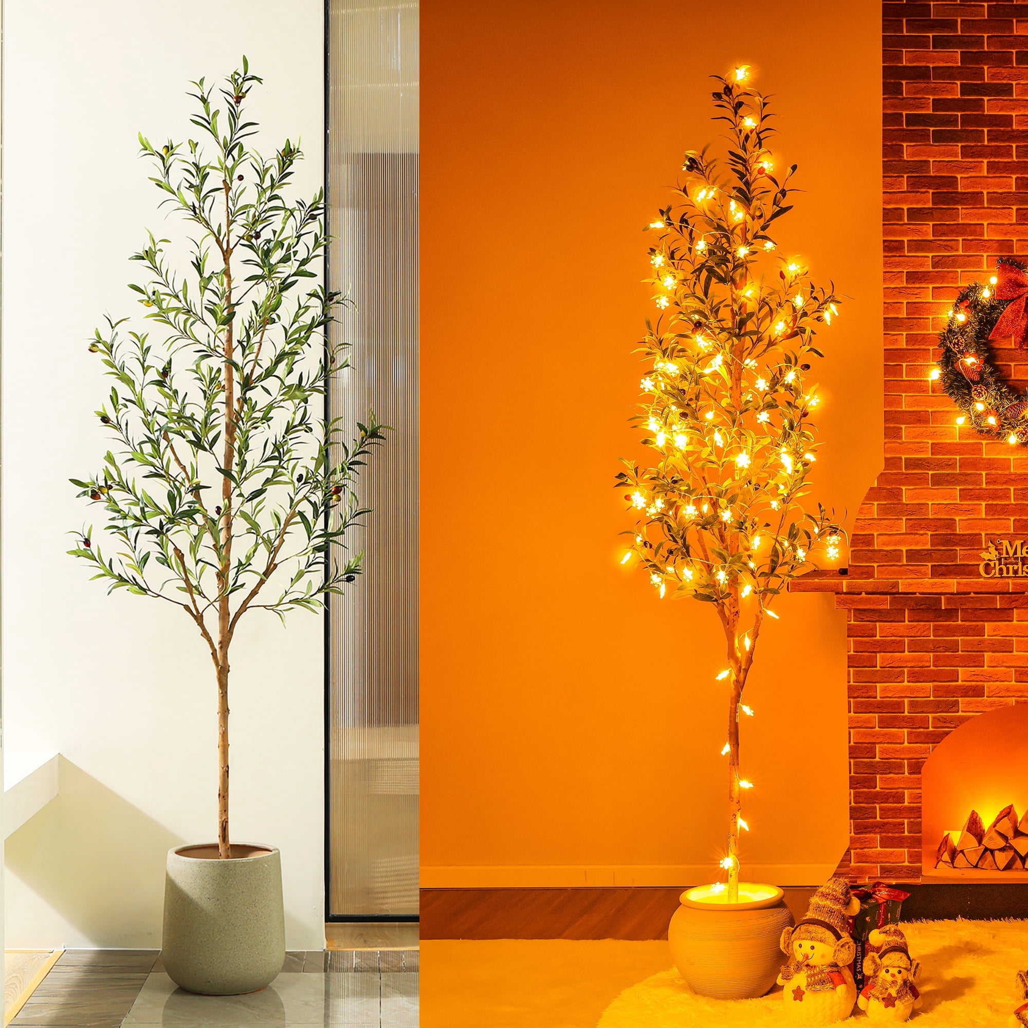DR.Planzen 7ft Artificial Olive Tree Indoor, Tall Faux Olive Tree, Artificial Plants with Natural Wood Trunk and Lifelike Fruits for Home Office Decor