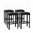 thumbnail image 1 of Set de 4 bancos altos sin respaldo con tapizado de cuero sintético y cojín grueso de 5 cm, diseñados para cocina, bar y comedor, con estructura metálica de alta resistencia, color negro, 1 of 7