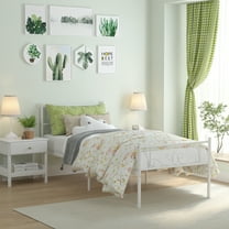 Yoneston Twin Size Metal Platform Bed Frame with Headboard for Kids, Teens, Adult Bedroom Furniture, White