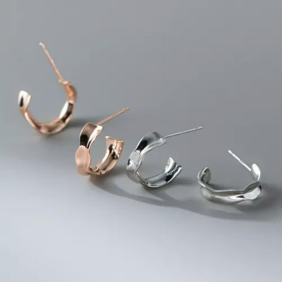 EOEMY 925 Sterling Silver 5mm Width Band Half Hoop Design Stud Earrings-Rose Gold