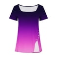 thumbnail image 4 of Raeneomay Split Hem Shirt and Oversized T Shirts Women's Short Sleeved Gradient Printed Neck Button Open Hem T-Shirt Top, 4 of 4