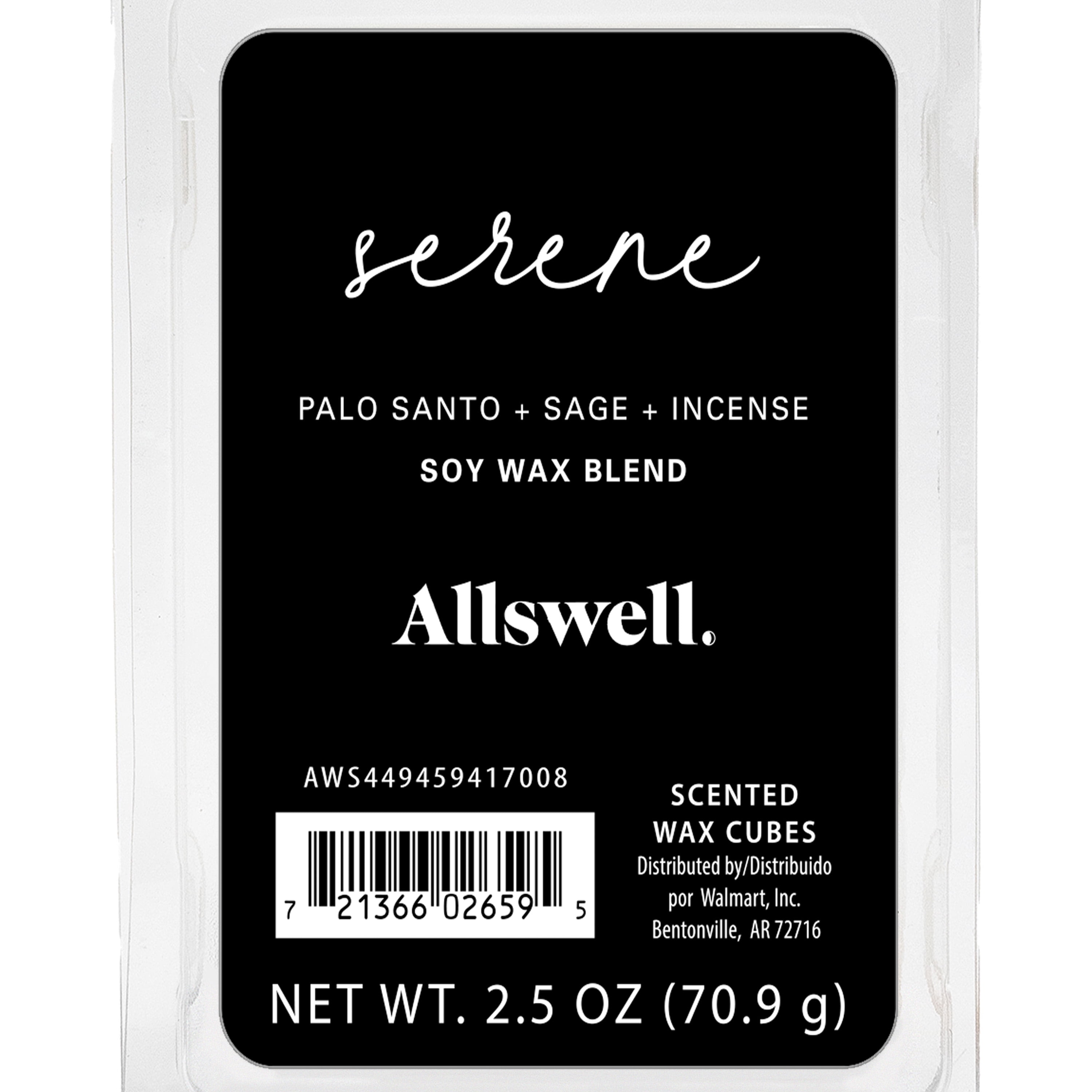 (3 pack) Allswell 6 Cube Wax Melts, Serene (Palo Santo + Sage + Incense), 2.5 oz