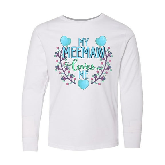 Inktastic My Meemaw Loves Me with Flowers and Hearts Long Sleeve Youth T-Shirt