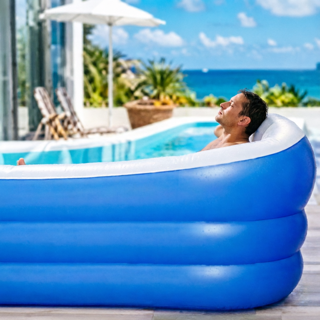 Inflatable Pool with Big Backrest and Seat,Oversized Thickened Large BlowUpPool for Adults,Inflatable Backyard Pools for Adult,Durable Swimming Pools Summer Water Party98 x63 x21.6(Blue)