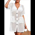 thumbnail image 1 of Vestido de Crochet con Botones y Abertura Lateral para Mujer, Traje de Baño con Bolsillos. M, 1 of 9