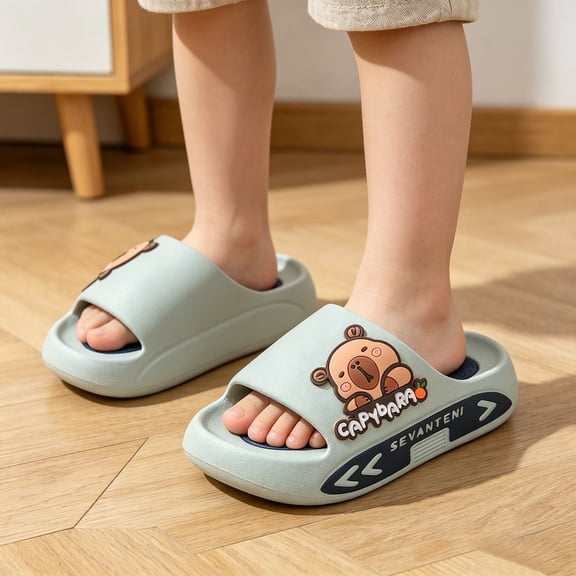 Boys Girls Sporty Slippers Kids Open Toe Thick Sole Slides Lightweight Sandals for Summer Daily Play Grey Size 6-7 Years