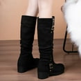 thumbnail image 4 of KIJBLAE Flash Deals Women's Knee High Boots Buckle Buckle Suede Boots Winter Warm Boots Comfortable Outdoor Fashion Boots Black 38, 4 of 7