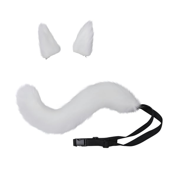 TELOLY Wolf Dog Hair Fake Animal Tail and Ears 1 Set Furry Faux Tail Real-Looking Comfortable to Wear Role-Playing Props Soft Cosplay Fox Ears and Tail Costume Set Coyote Wolf Tail