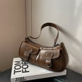 thumbnail image 5 of Yucurem Women Retro Commuting Bag Double Pockets Pu Leather Chic Hobo Bag (Coffee) Fashion shoulder bag (Coffee), 5 of 10