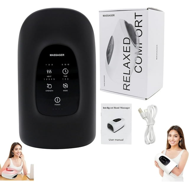 Hand Massager with Heat and Compression, The 3D Kneading and Constant Temperature Hot Compress Hand Massager, 3 Modes 5 Intensities, is a Must-Have for Office Workers Who Sit for Long Periods (Black)