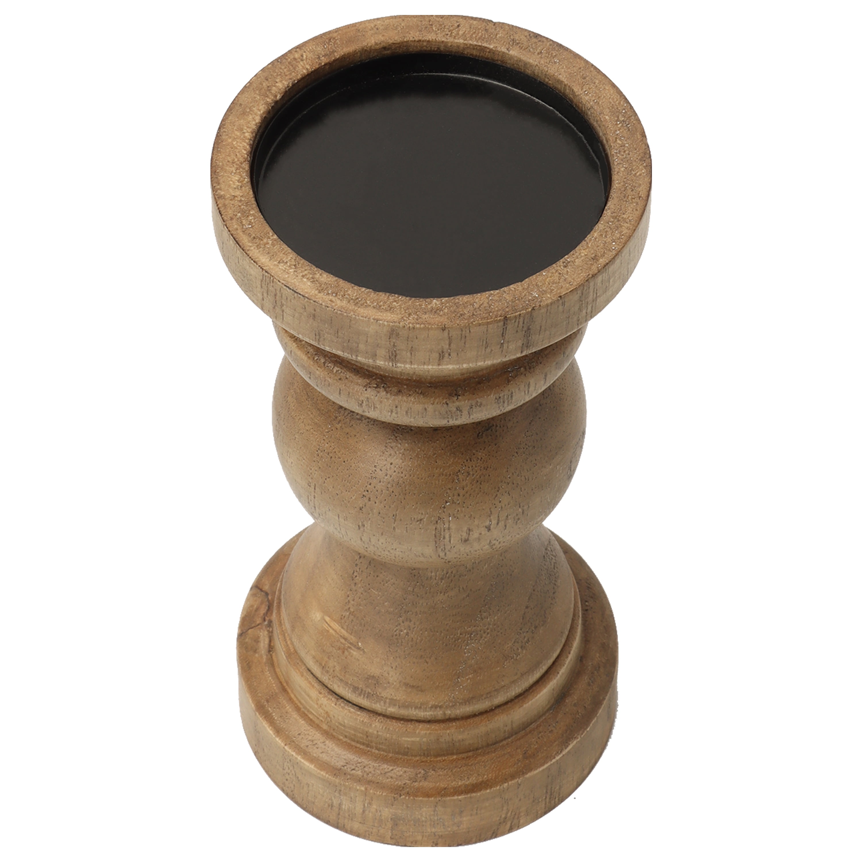 (4 pack) Mainstays Decorative Wood Pillar Candleholder, Teak, 7.8"