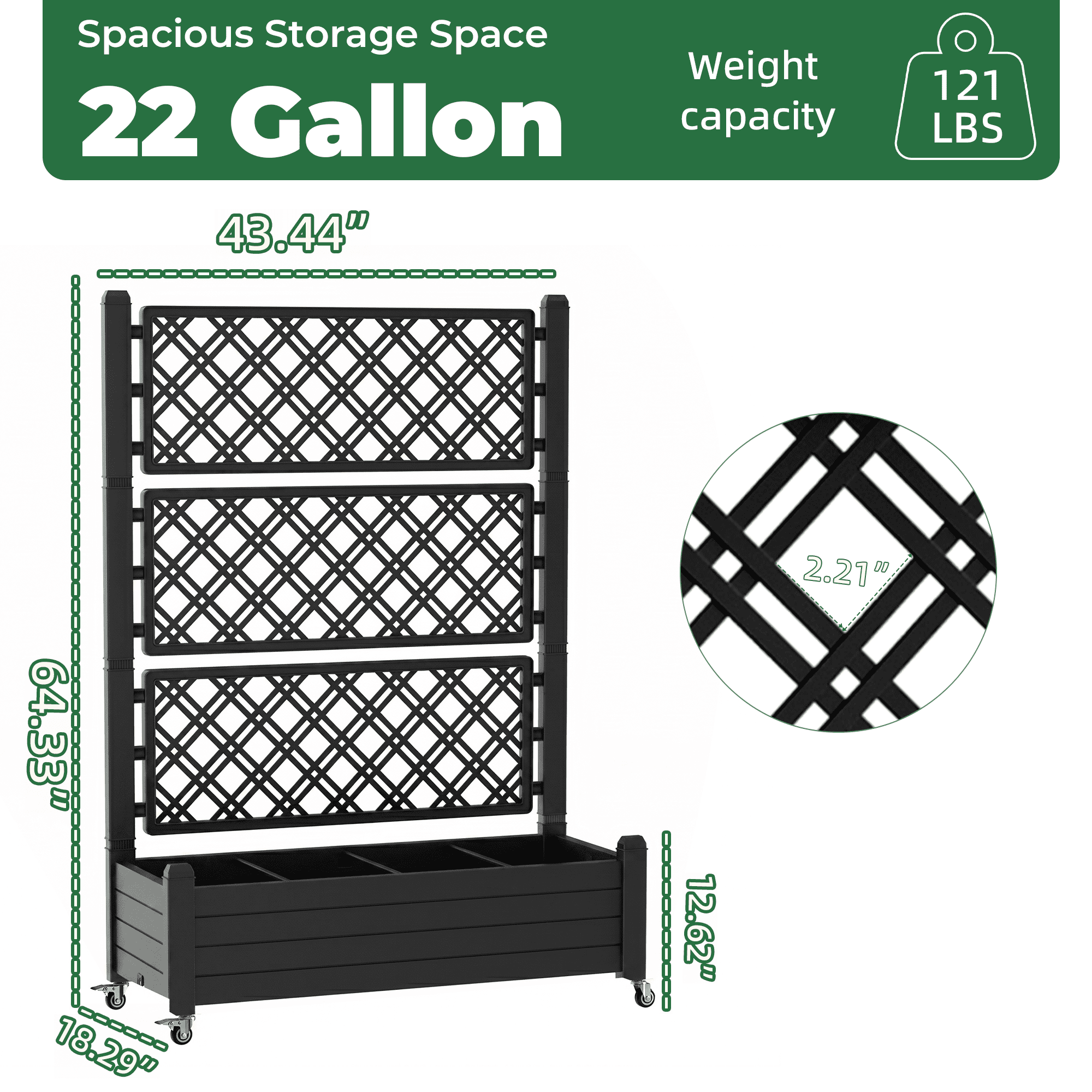 Joxxoaa Raised Garden Bed with Trellis, Large Outdoor Planter Trellis Box with Drainage Holes and Wheels for Climbing Plants.(Black）