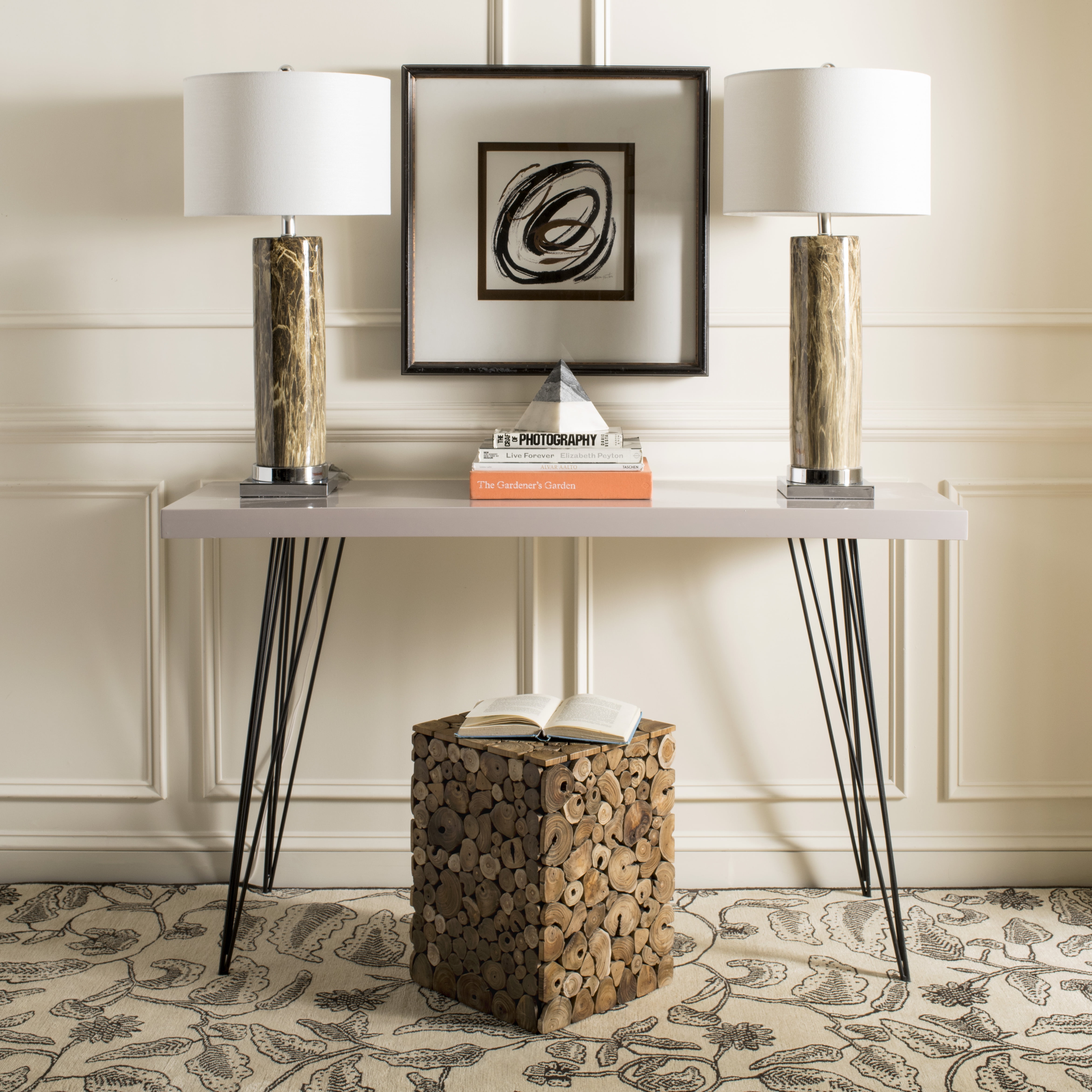 SAFAVIEH Jefferson Nautical Rustic Teak Oak Square Stool/Table, Medium Oak/Black