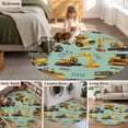 thumbnail image 5 of Round Area Rug 6 Ft, Construction Truck Washable Non-Slip Circle Carpet for Living Room/Bedroom, Cartoon Grips and Bulldozers Green Low-Profile Indoor Mats Collection Rugs for Residential, 5 of 8