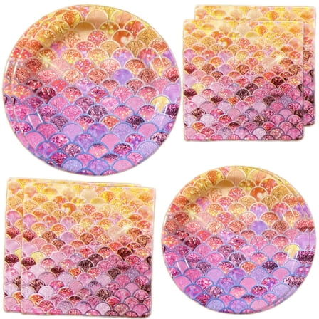 60 Pcs Mermaid Birthday Party Decorations, Mermaid Party Supplies Including Paper Plate, Napkin and Fork, Ocean Theme Party Decor Tableware Set for Birthday, Serves 20