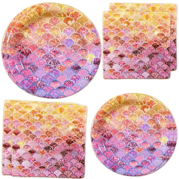 60 Pcs Mermaid Birthday Party Decorations, Mermaid Party Supplies Including Paper Plate, Napkin and Fork, Ocean Theme Party Decor Tableware Set for Birthday, Serves 20