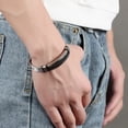 thumbnail image 2 of Mens Stainless Steel Bracelet with Bar, Adjustable Mesh Band with Buckle Clasp,Black/Silver, 2 of 7