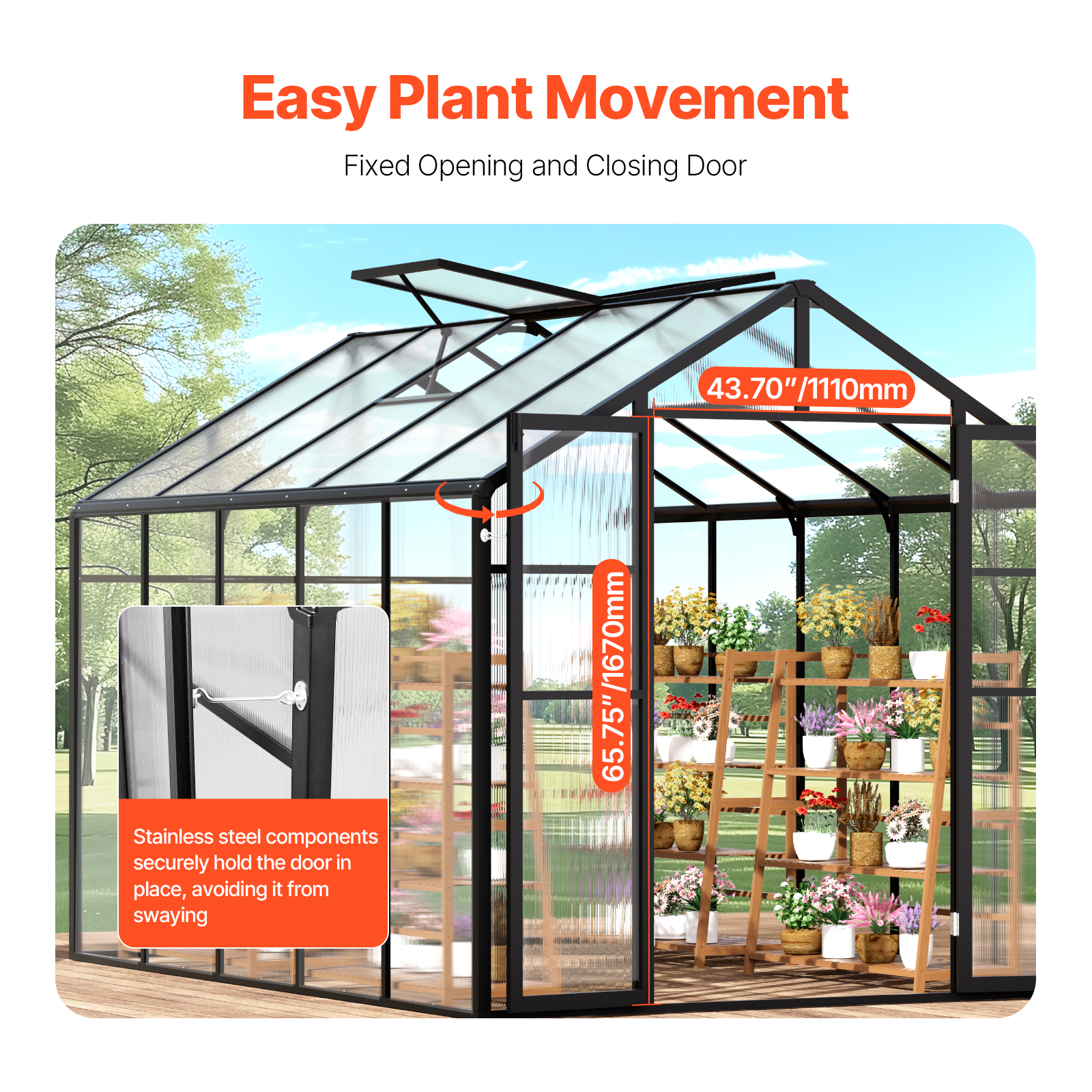 VEVOR Polycarbonate Greenhouse, 8 x 10 Ft, Outdoor Greenhouse with 2 Vent Windows, Pavilion Styled Greenhouse with Hinged Door, Aluminum Large Walk-in Greenhouse Kit for Outside Garden Backyard