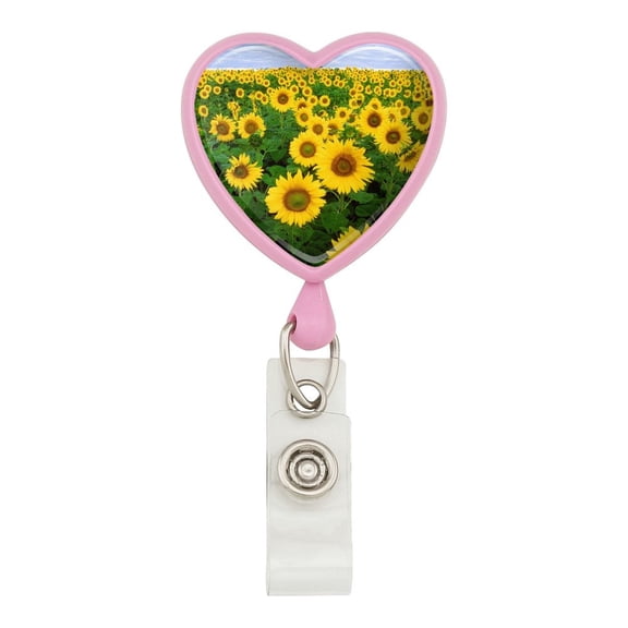 Field of Sunflowers Heart Lanyard Retractable Reel Badge ID Card Holder