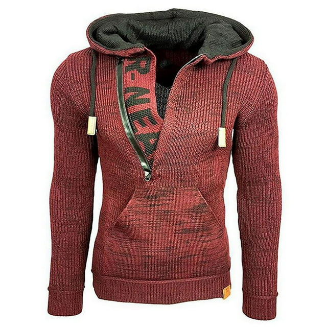 DPTALR Men's Fall Winter Sweater Loose Large Size Mixed Color Sweater Hooded Pullover Sweater